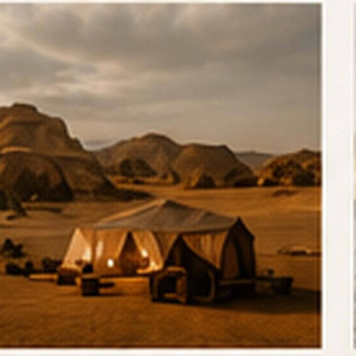 Desert camp at sunset