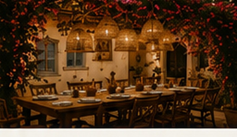 Breakfast table beneath bougainvillea