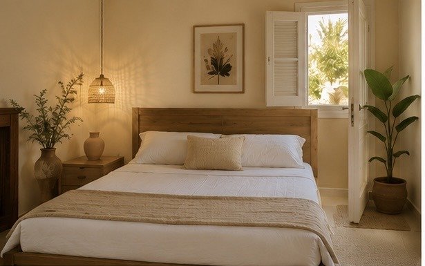 Double room with wooden bed