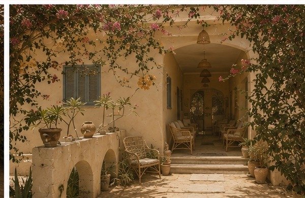 Bougainvillea-covered entrance