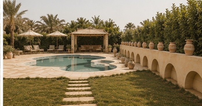Pool surrounded by palm trees